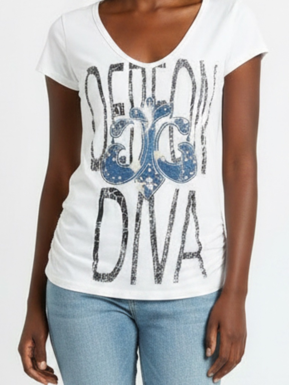 NEW Dereon DIVA LOGO Y2K 00'S Open back Logo Tee Shirt L